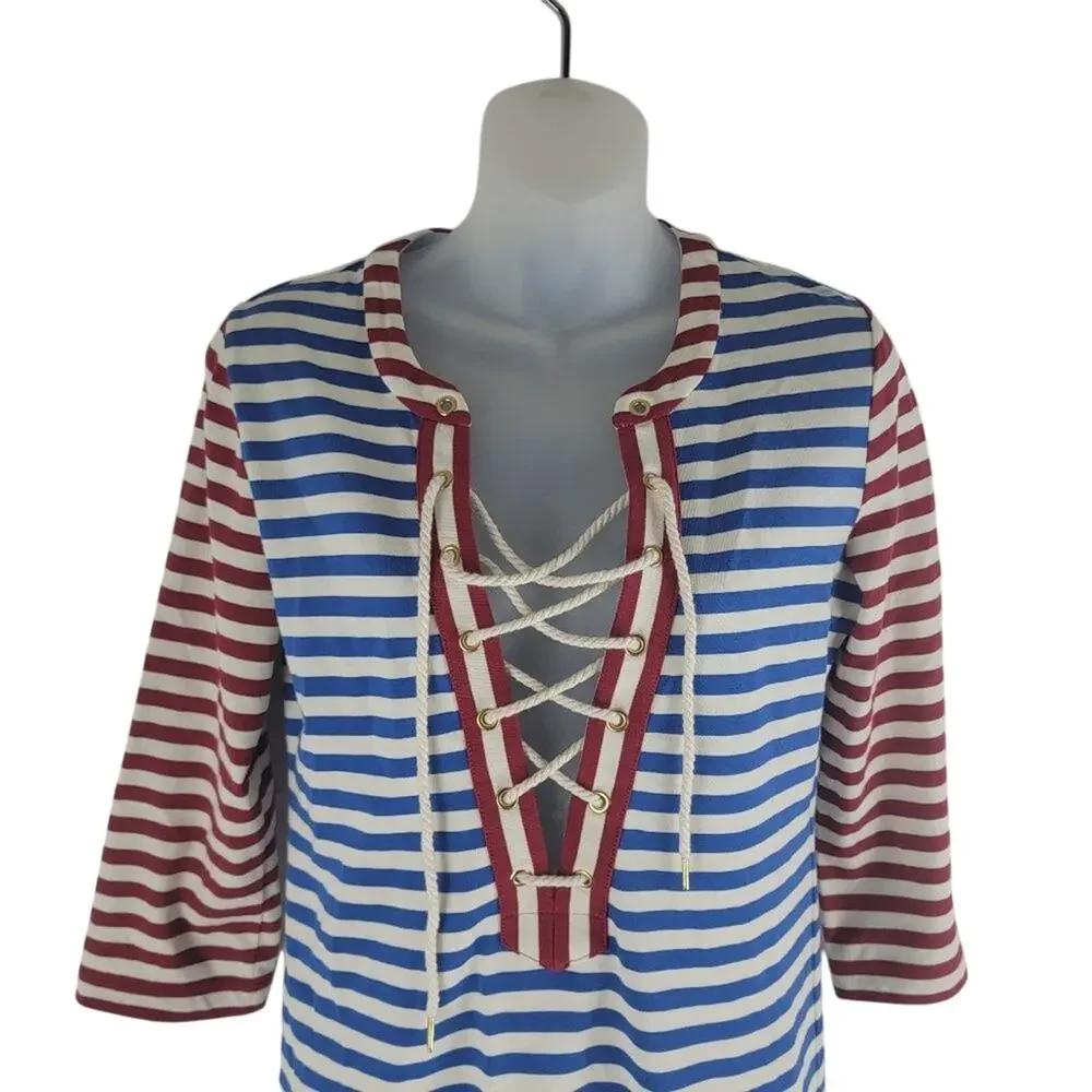 J crew Striped Lace Up Maxi Dress 3/4 Sleeve Multi Color Size XS